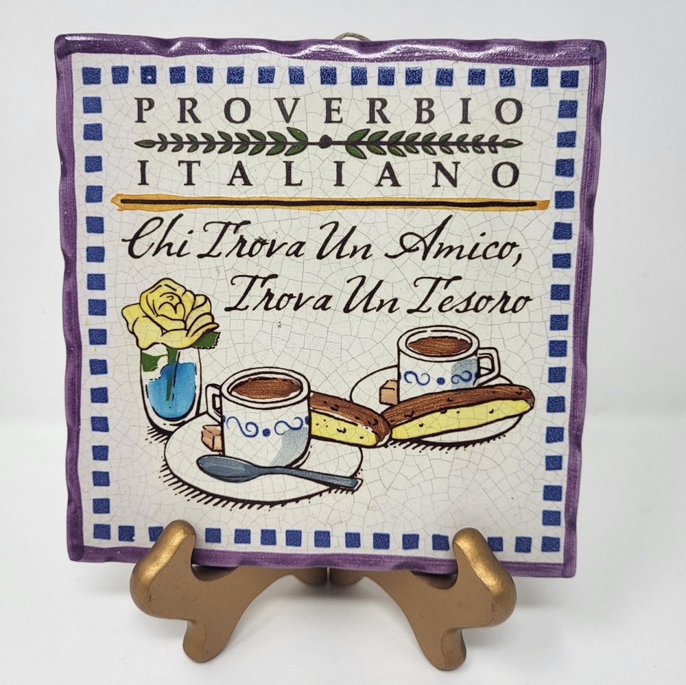Proverbio‎ Italiano Chi Trova un Amico Trova un Tesoro Tile Trivet Cortopassi